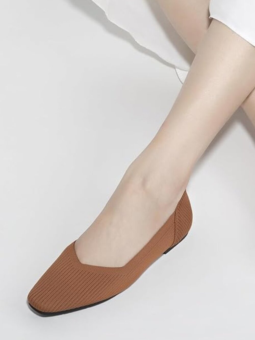 Zelaprox Comfort Knit Round Toe Dress Flats in Brown,